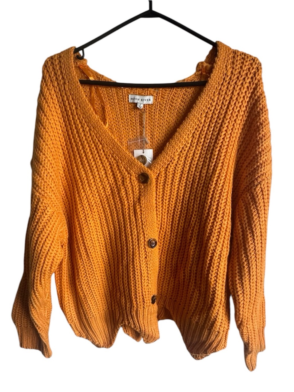 MOON RIVER Anthropologie Orange Chunky Knit Button Front Cardigan Sweater Size S